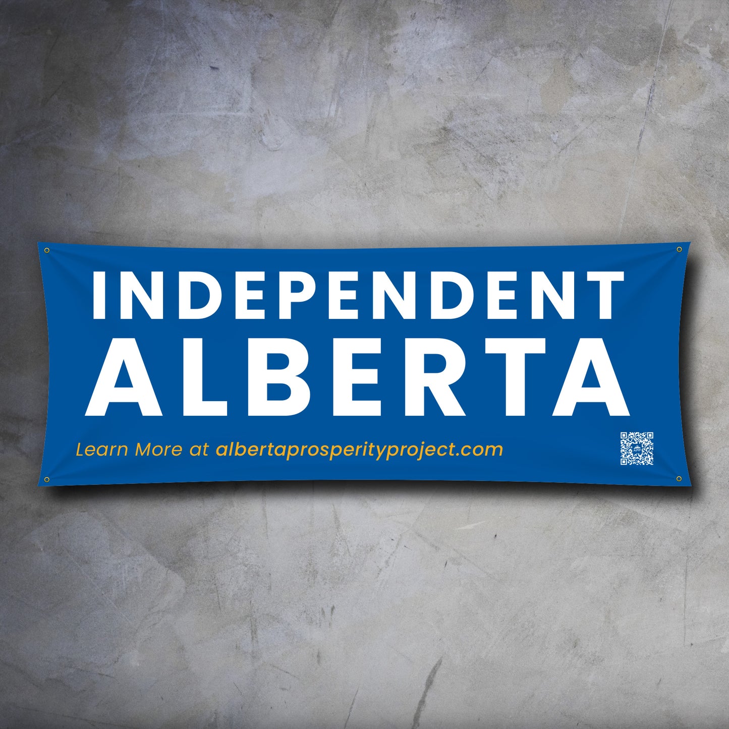 Blue banner with 'Independent Alberta' text on a textured gray background