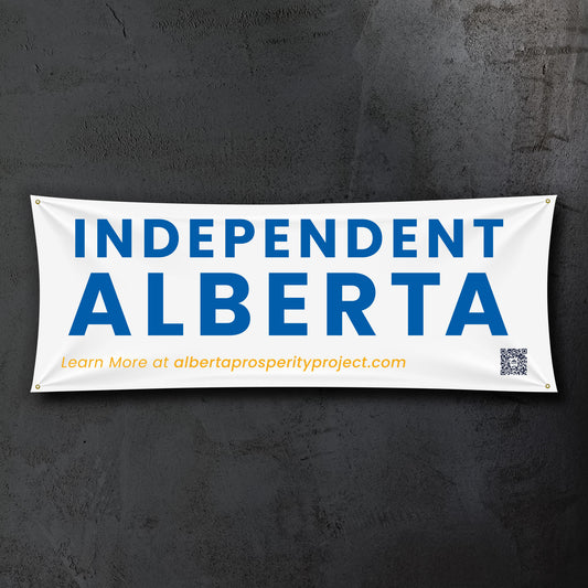 Banner with 'Independent Alberta' text on a dark background