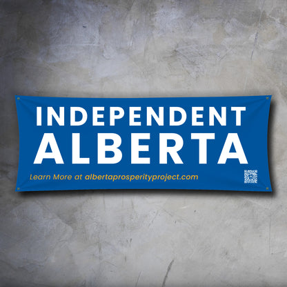 Blue banner with 'Independent Alberta' text on a textured gray background